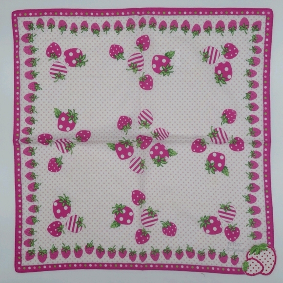 *RARE* Vintage Betsey Johnson Designer Scarf 💎 Ivory Pink Strawberry Embroidery - Picture 2 of 8